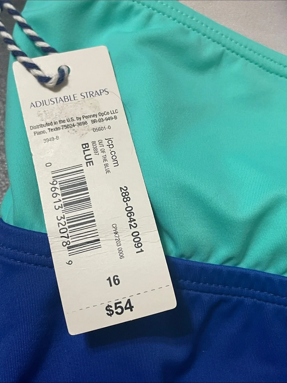 Girls' Colorblock Blue & Mint Swim Top  Sz.16 young girls NWT adjustable straps